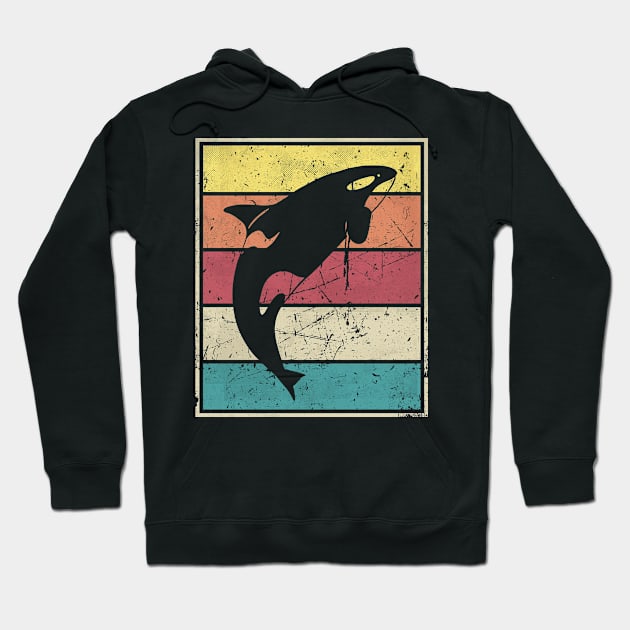 Orca Swimming Vintage Retro Stripes Hoodie by bridgewalker